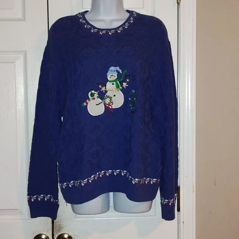 Cabela's vintage royal blue snowmen holiday winter sweater  Sz M